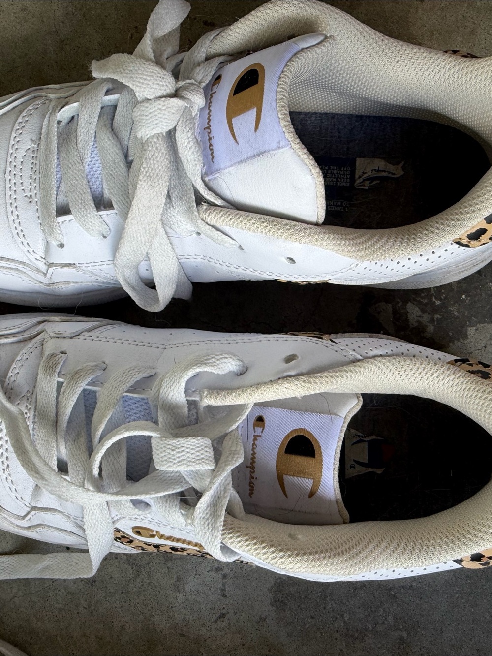 Champion White Kids Sneakers with Gold Logo Accent